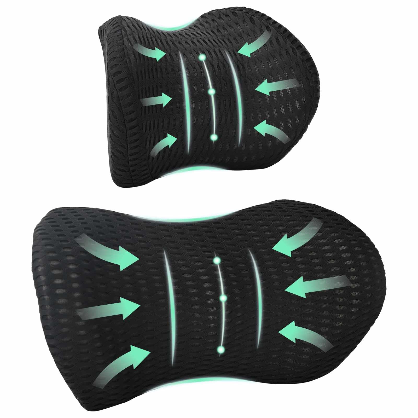 Cojín Cervical, Cojín Dorsal Negro Espuma con Memoria de Forma, Cojín de Apoyo Lumbar para Oficina, Silla, Sillón, Cama y Sofá
