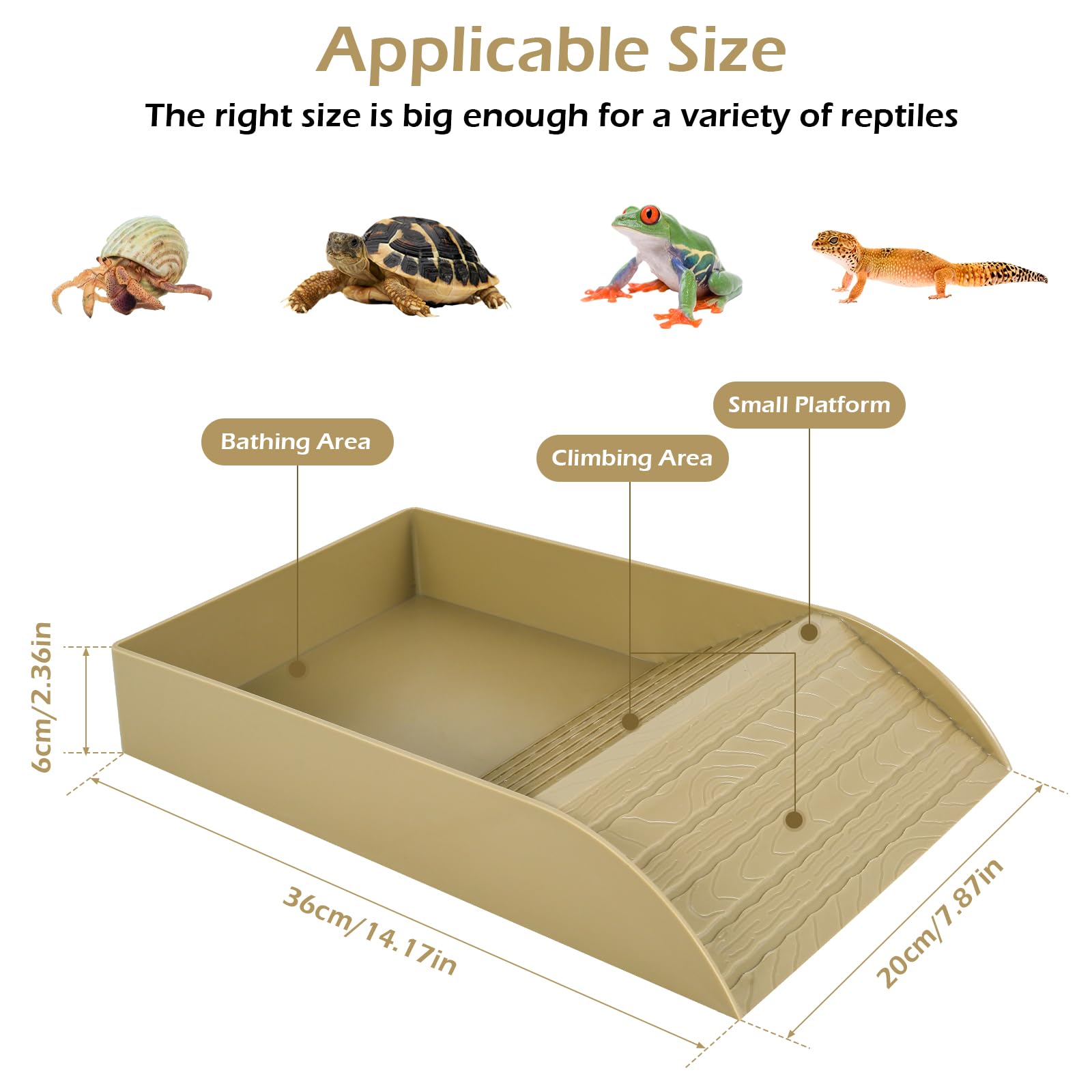 HSHGZSR Tortoise Water Dish, Anti Slip Reptile Pool Bowl with Ramp, Tortoise Bath Dish, Reptile Feeding Box Dish, Tortoise Water Bowl for Basking Feeding Bathing (Wood Grain Color)