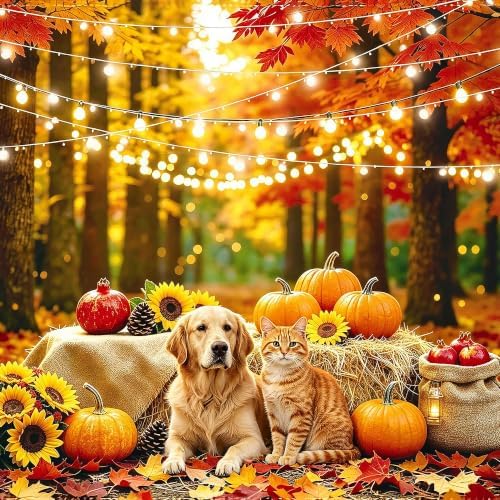 Fall Backdrop Thanksgiving Backdrop with Maple Leaves & 10m Ribbon for Party Photography Decorations (Fall Backdrop, 7x5FT) - 4