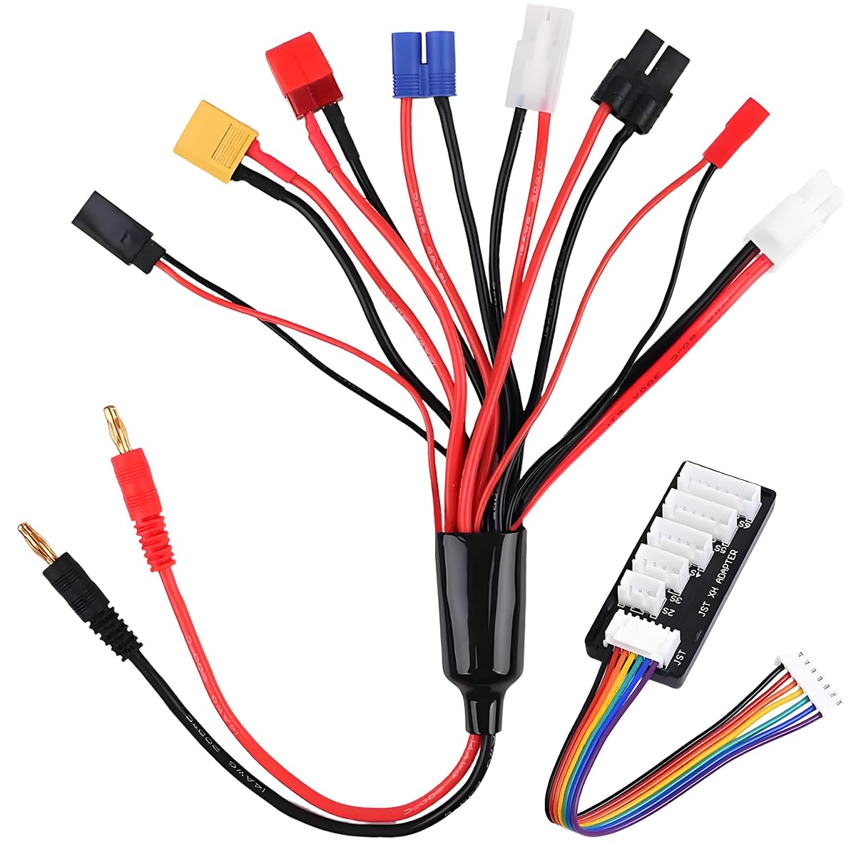 ZHUROUPU RC Lipo Battery Charger Connector Adapter Splitter Cable, 8 in 1 Multi Charger Adapter 4.0 mm Banana Plug Octopus Convert Lead Cable for TRX、EC3、JST、Futaba、XT60、T-Dean Tamiya Tamiya Mini