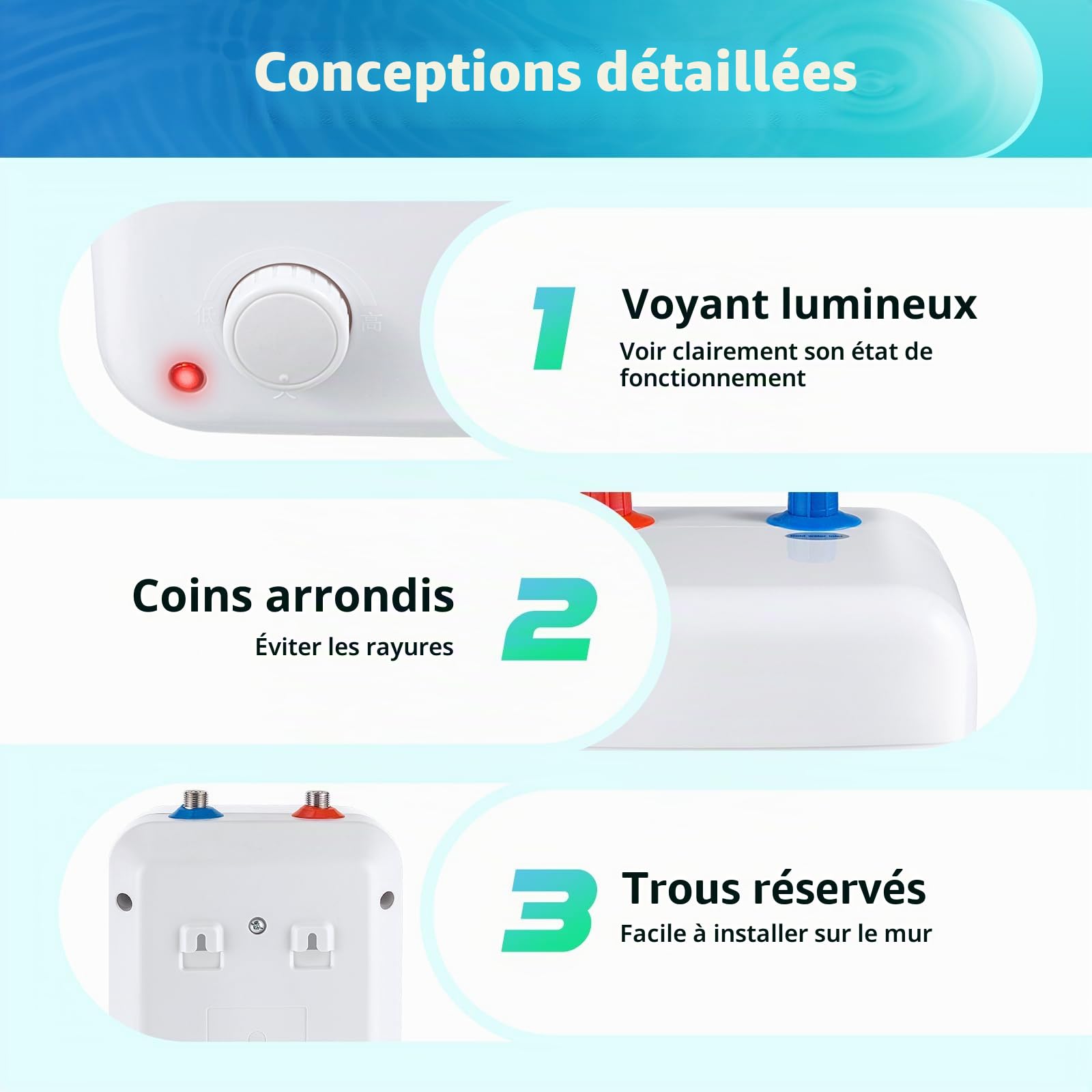 Chauffe-eau électrique résistant à la pression, 1500W, chauffe-eau sans réservoir mini pour cuisine, WC des invités, basse pression [Classe énergétique B]