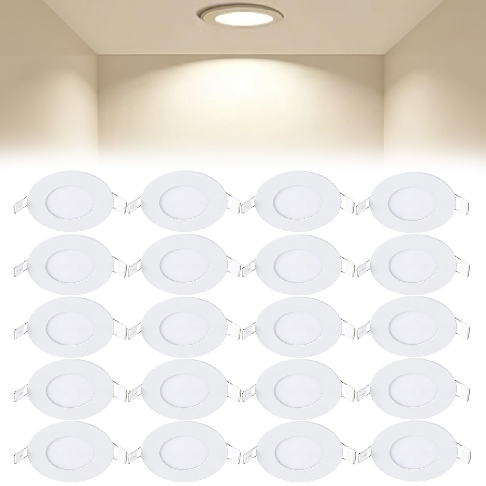 VOGHMOLD 3W Ultra Slim LED Downlight 3 inch, 4000K Recessed Ceiling Light, Cut Φ70-75mm, AC85-265V Flush Mount Spotlights Aluminum Round Panel Lights for Office Hallway, 20 Pack