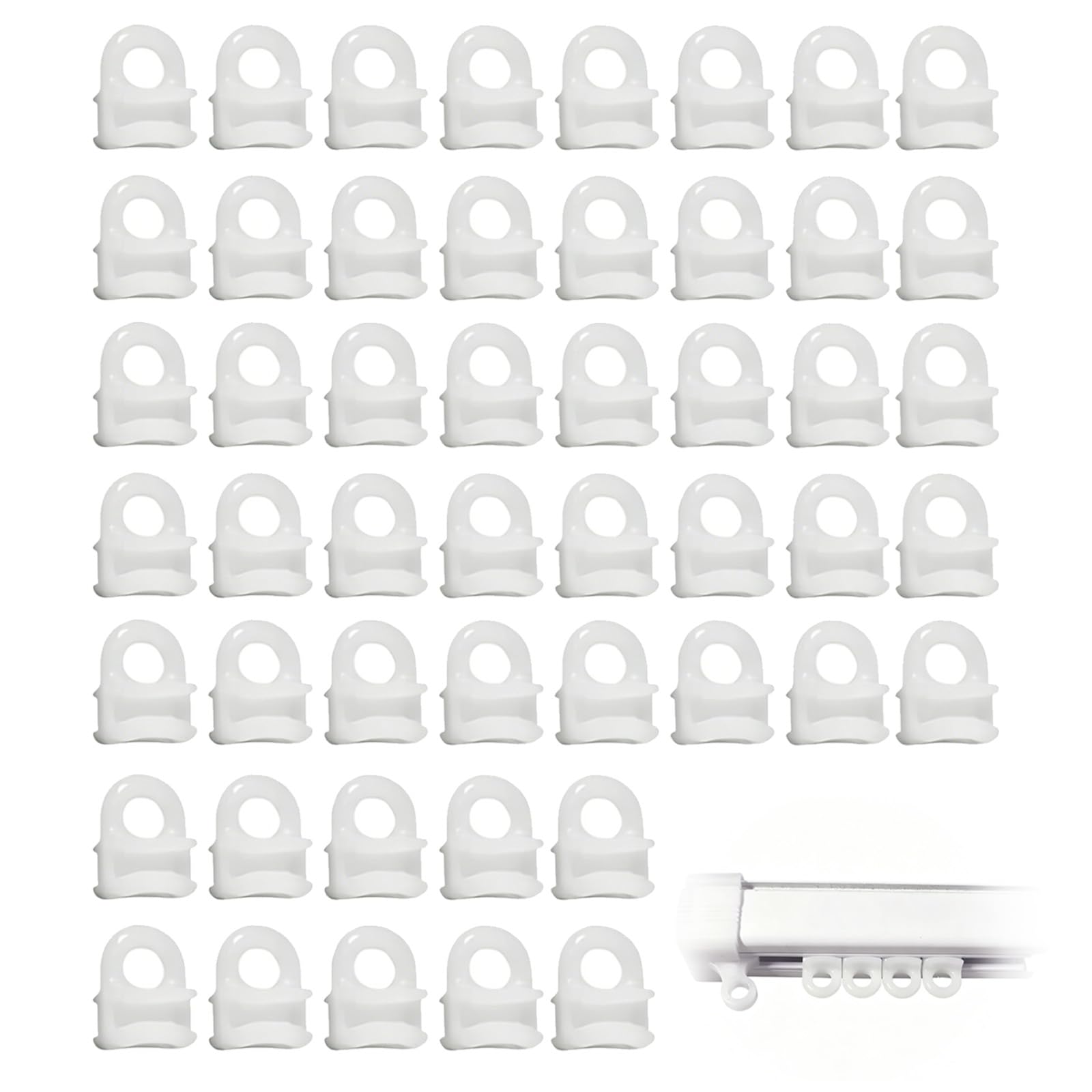 50 Pcs Curtain Track Gliders Hooks, Caravan Curtain Rail Gliders, Plastic White Track Hook Rollers for Window, Gliding Rail Slider for Window Door Caravan Shower Pack, Shower Curtains Track Gliders