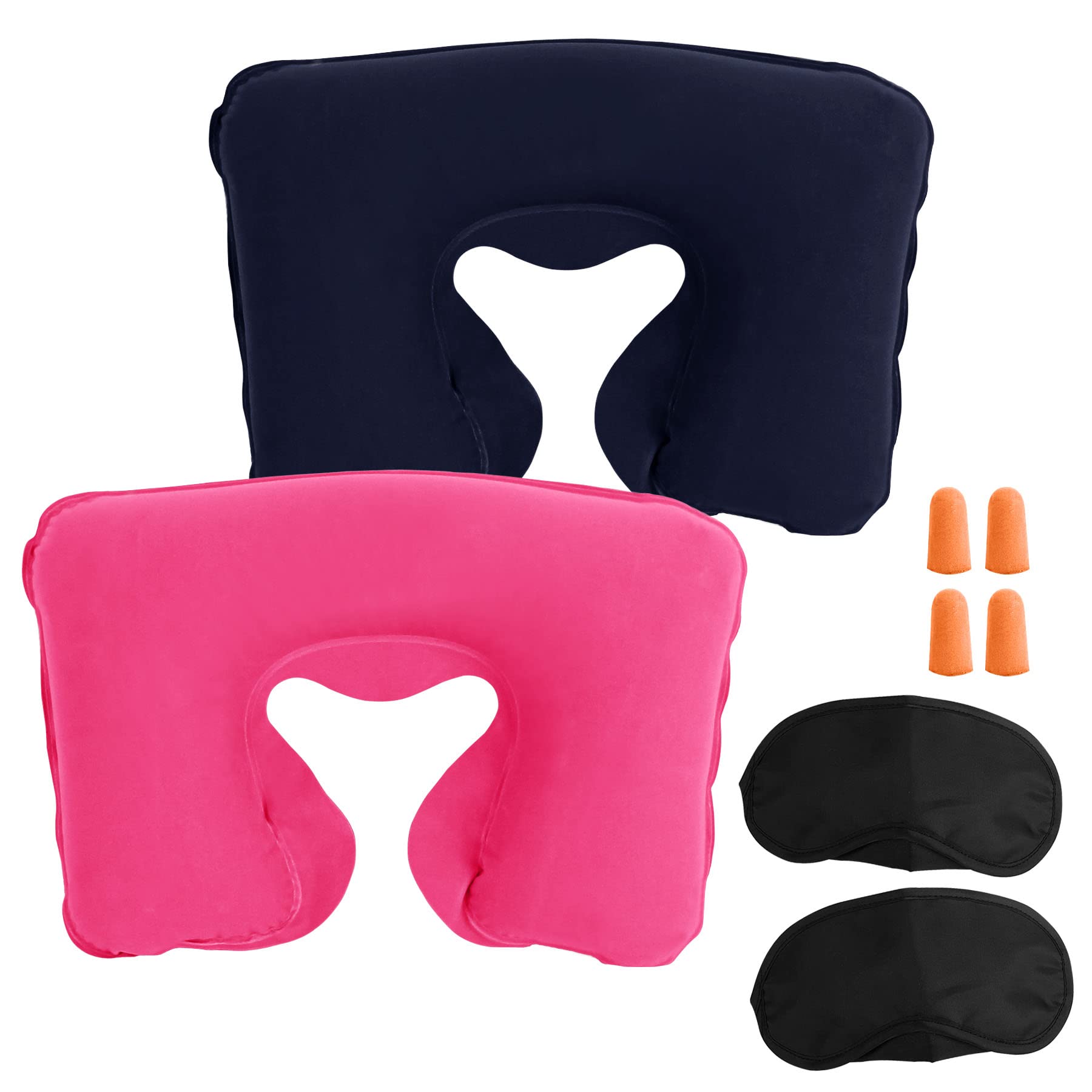 Lillyvale Hot Pink + Navy Inflatable Travel Neck Pillow - Soft Flight Rest/Support Cushion Head & Neck (Hot Pink + Navy)