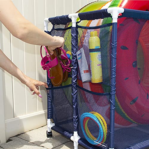 Essentially Yours Pool Noodles Holder, Toys, Floats, Balls And Floats Equipment Mesh Rolling Storage Organizer Bin, Extra-Large, (47.2" W X 30.2" L X 34" H), Blue/White Style 455119 #TOP3