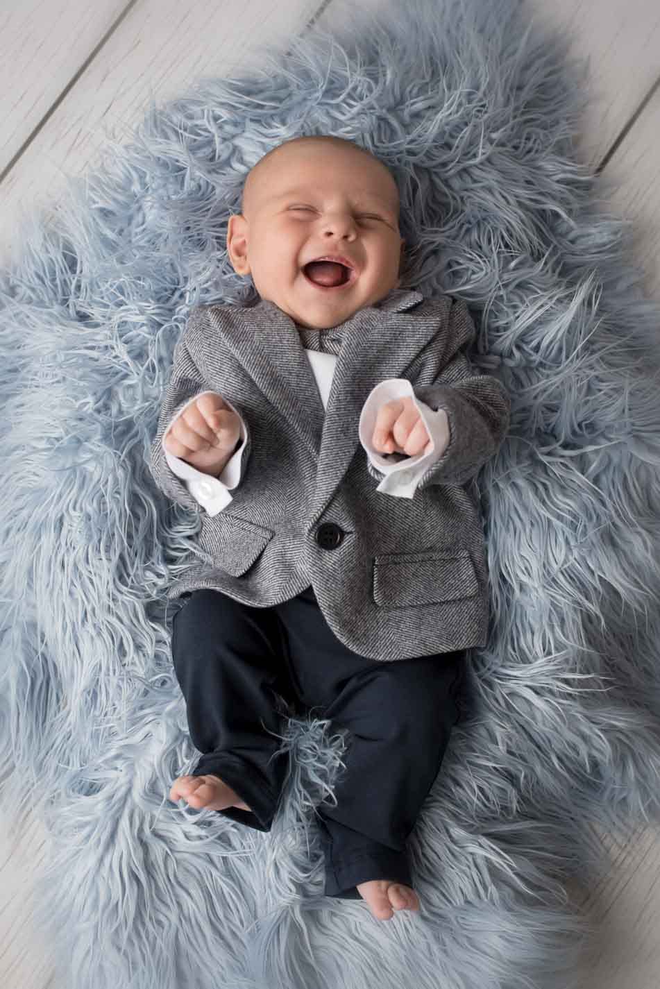 Taufanzug Baby Junge Anzug Strampler Overall Festanzug mit Sakko Taufstrampler Grau