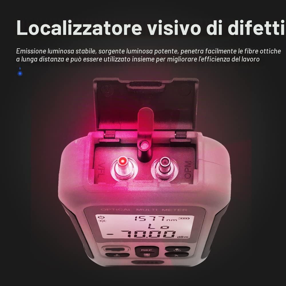 Misuratore di potenza ottico tutto in 1 con risoluzione dei guasti visivi VFL e RJ45 Monitoraggio dei cavi multifunzione in fibra ottica con batteria agli ioni di litio (AT-TM570OPMVFL)
