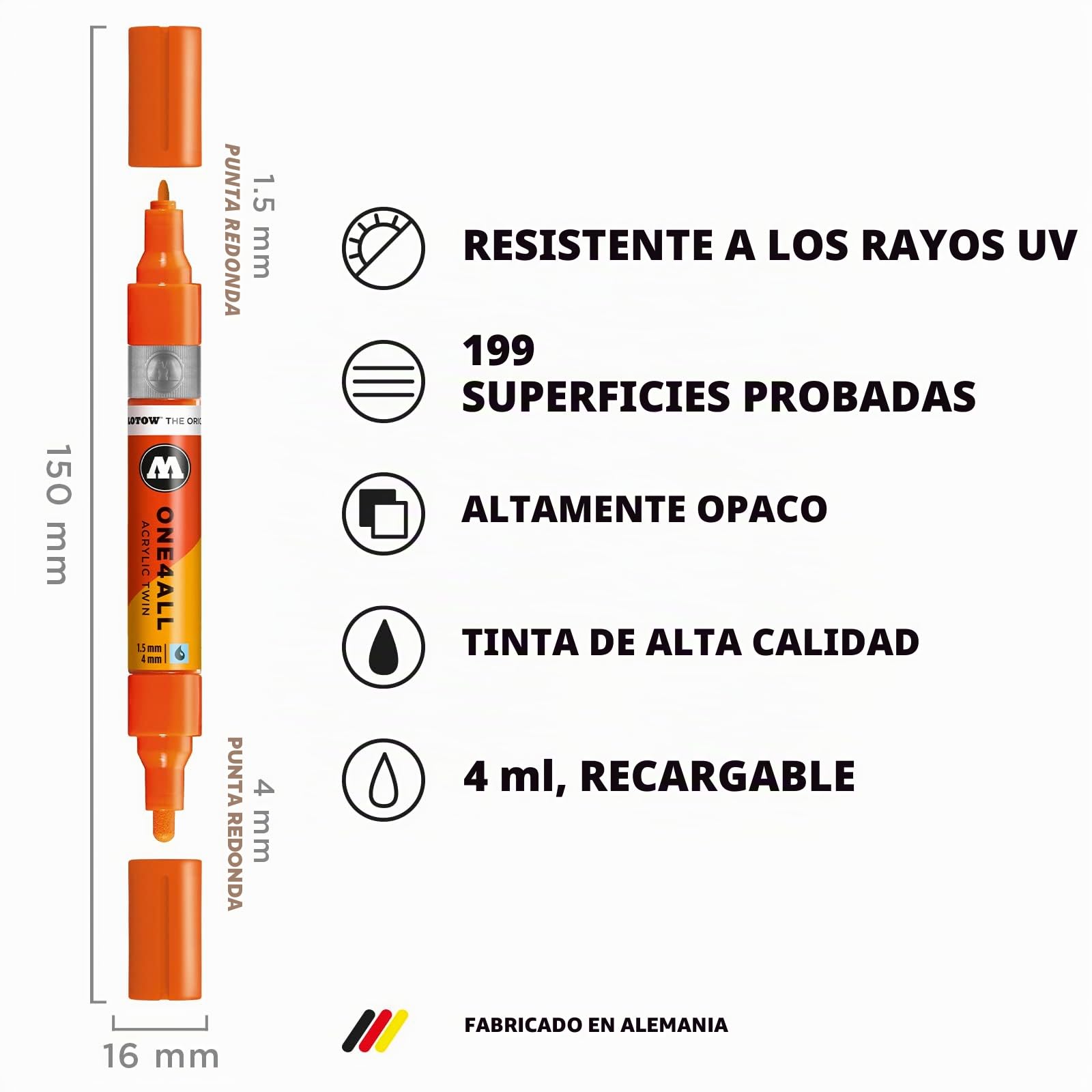 Molotow One4All - Juego de rotuladores acrílicos Twin (1,5 mm y 4,0 mm, alta cobertura y permanente, resistente a los rayos UV, para casi todas las superficies), 12 unidades surtidas