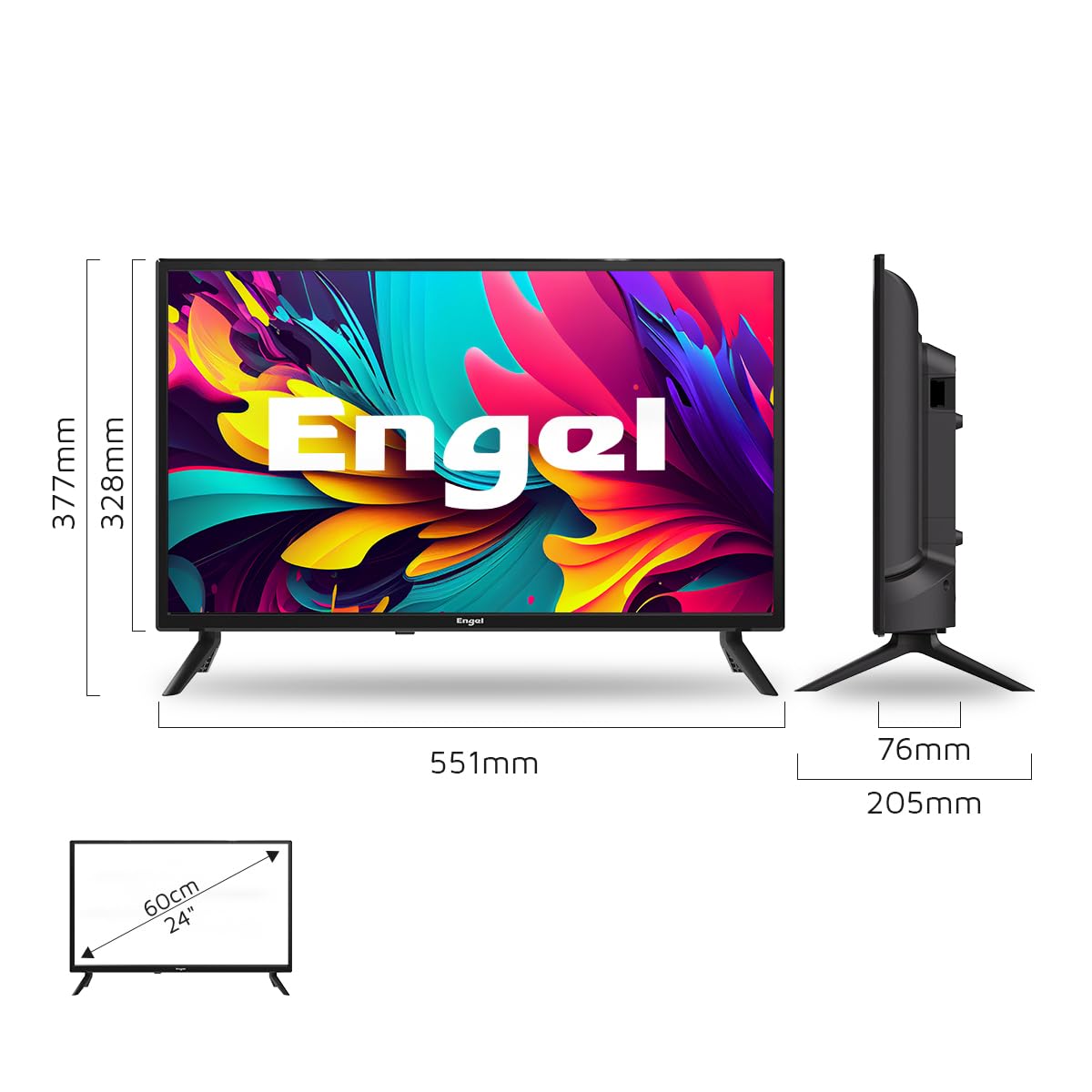 Engel TV LED 24” LE2466T2 HD Ready con doppio sintonizzatore DVB-T2/S2, PVR e Time-Shift, Dolby Audio, 3 HDMI, 2 USB, modalità Hotel, schermo 1366×768
