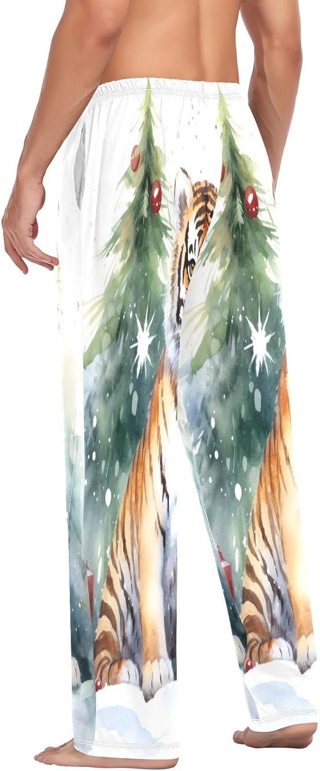 ALAZA Tiger Christmas Men's Pajama Pants Men Cotton Pajama Bottoms with Pockets, S
