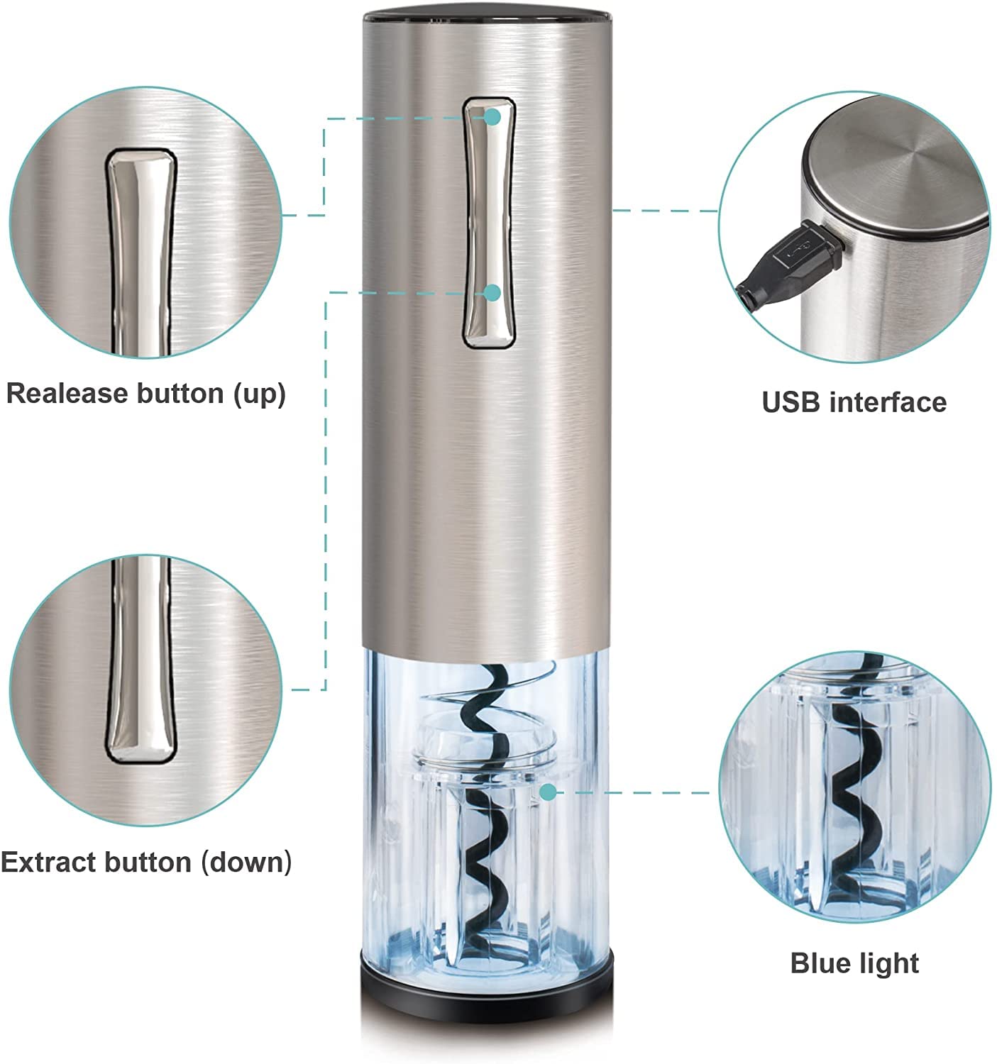 Sacacorchos de vino eléctrico Abridor de vino eléctrico Vino recargable Abridor automático de botellas (blanco)