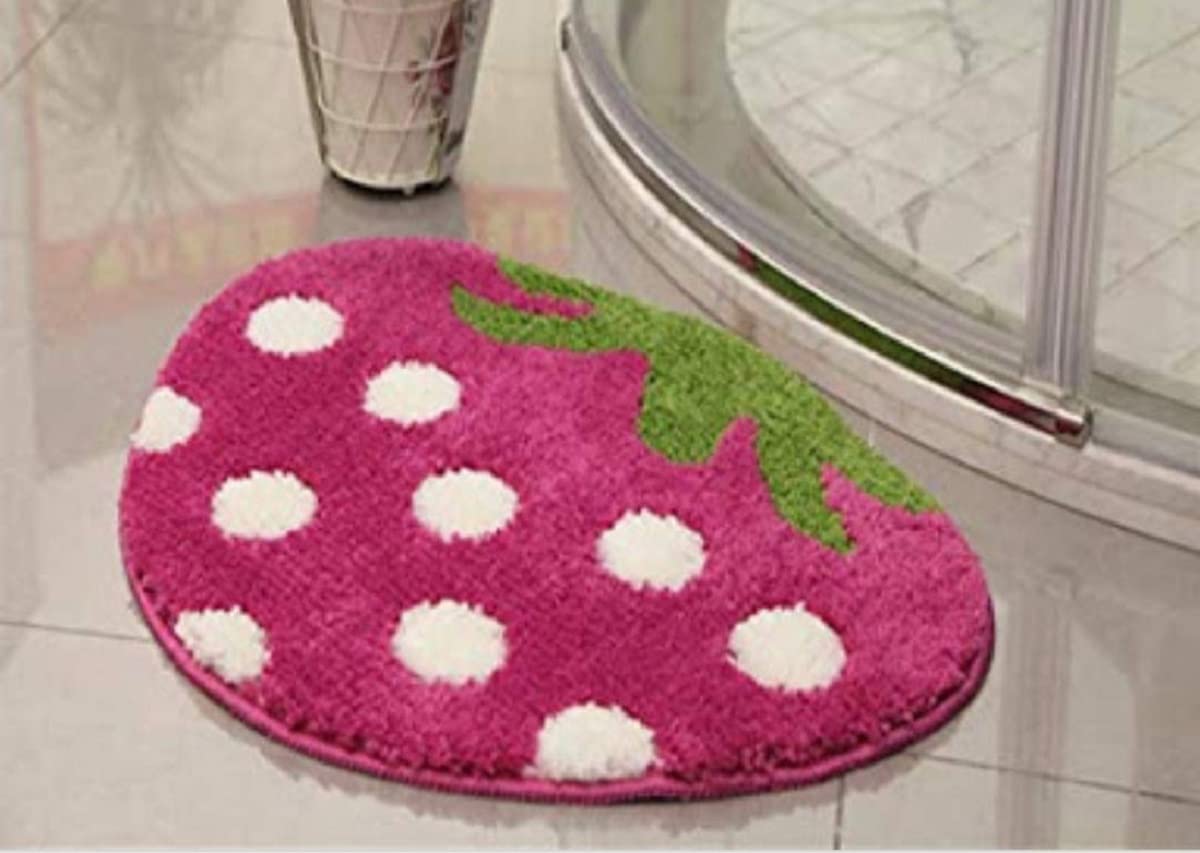 vihs Strawberry Shape Bath Mat Rug | Soft Microfibre Polyester Shaggy Floor Runner | Super Absorbent, Anti-Slip, Washable Bathroom, Kitchen & Bedroom Mat – (16 x 24 Inch, Pink)-image-5