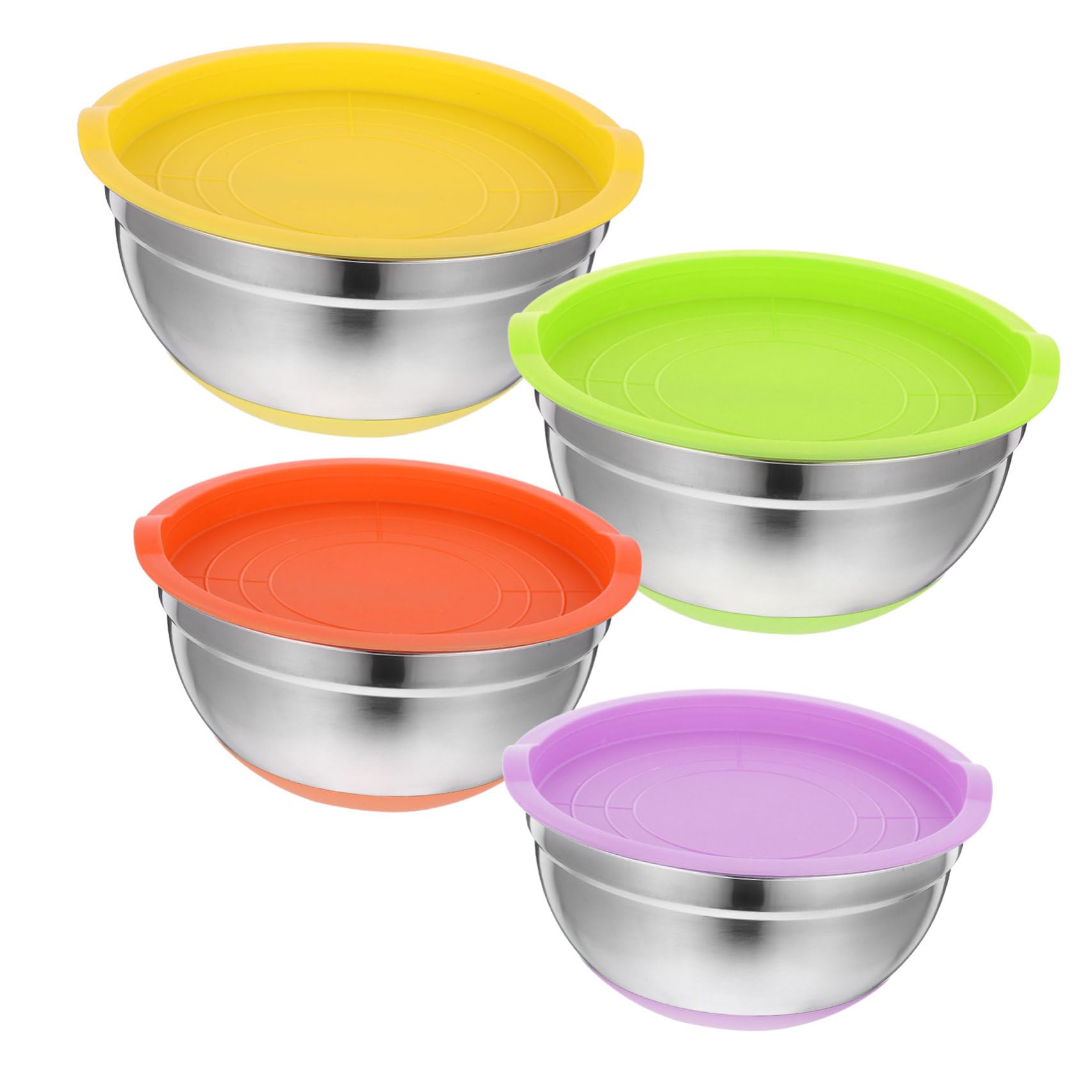 4piezas Cuenco Para Mezclar Antideslizante De Acero Inoxidable Cuencos Pequeños Para Hornear Tapa Para Servir Para Ensaladas y Comida De Cocina