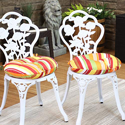 Sunnydaze 15-Inch Diameter Polyester Outdoor Bistro Seat Cushions - Set Of 2 - Sherbert Stripes #TOP1