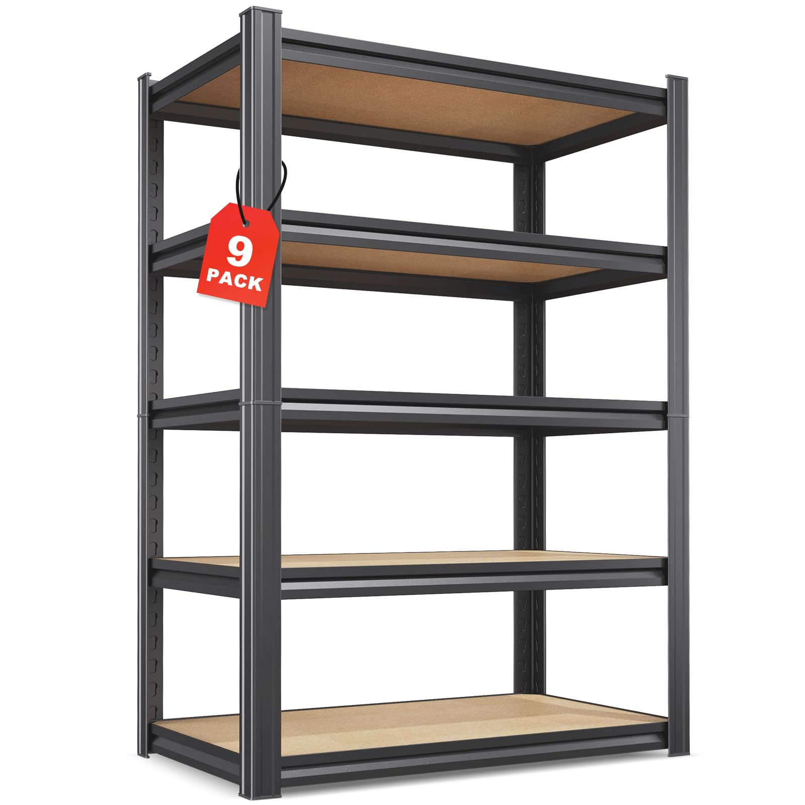 Set of 9-71"H Garage Shelving-5 Tier Garage Storage Shelves,Adjustable Heavy Duty Metal Shelving Unit and Storage Large Rack,Utility Steel Shelf for Warehouse Industrial Pantry Basement,32"Wx14"D