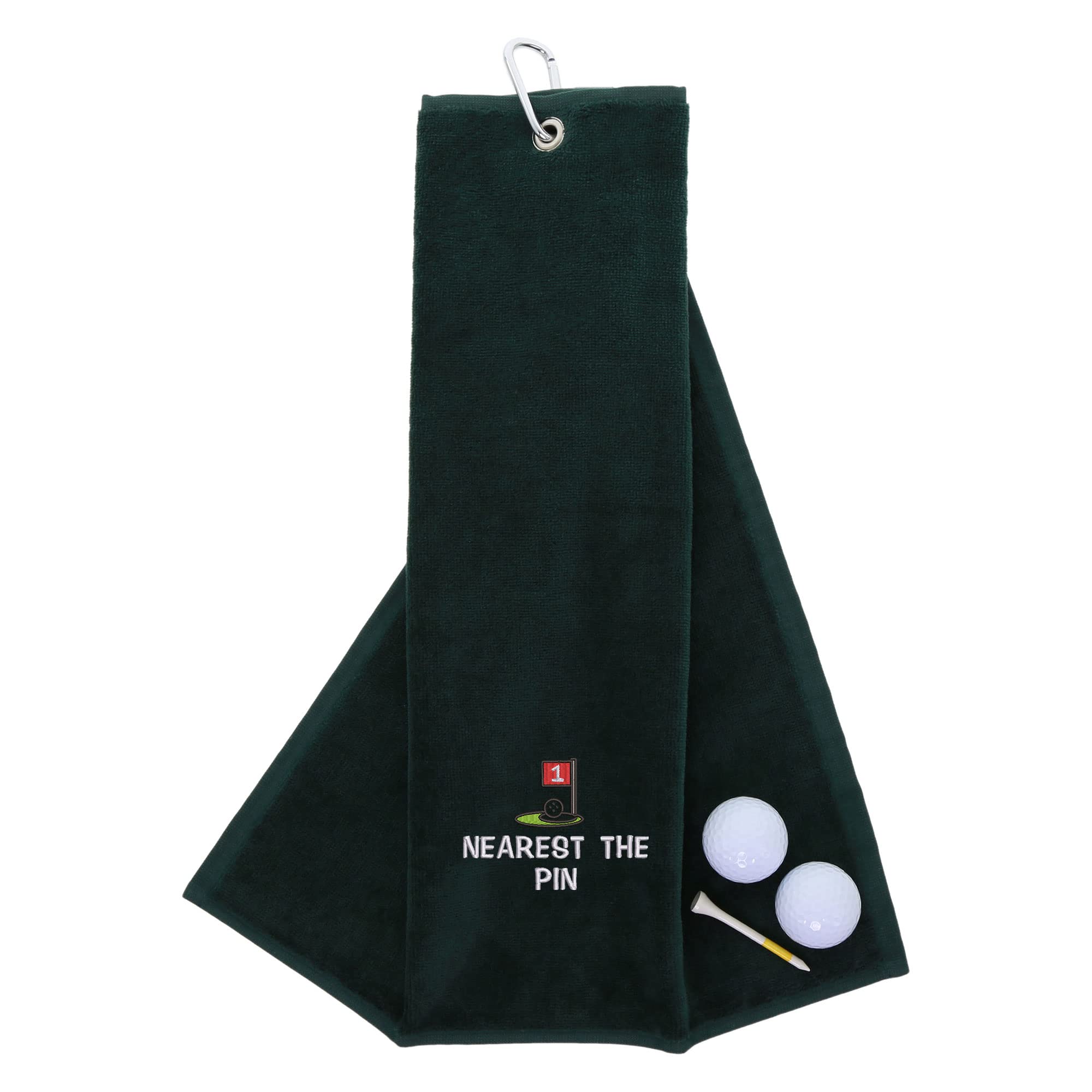 aztex Funny Trifold Golf Towel Golf Gift for Men, Carabiner Clip for Golf Bags, Golf Present, Nearest The Pin, Forest