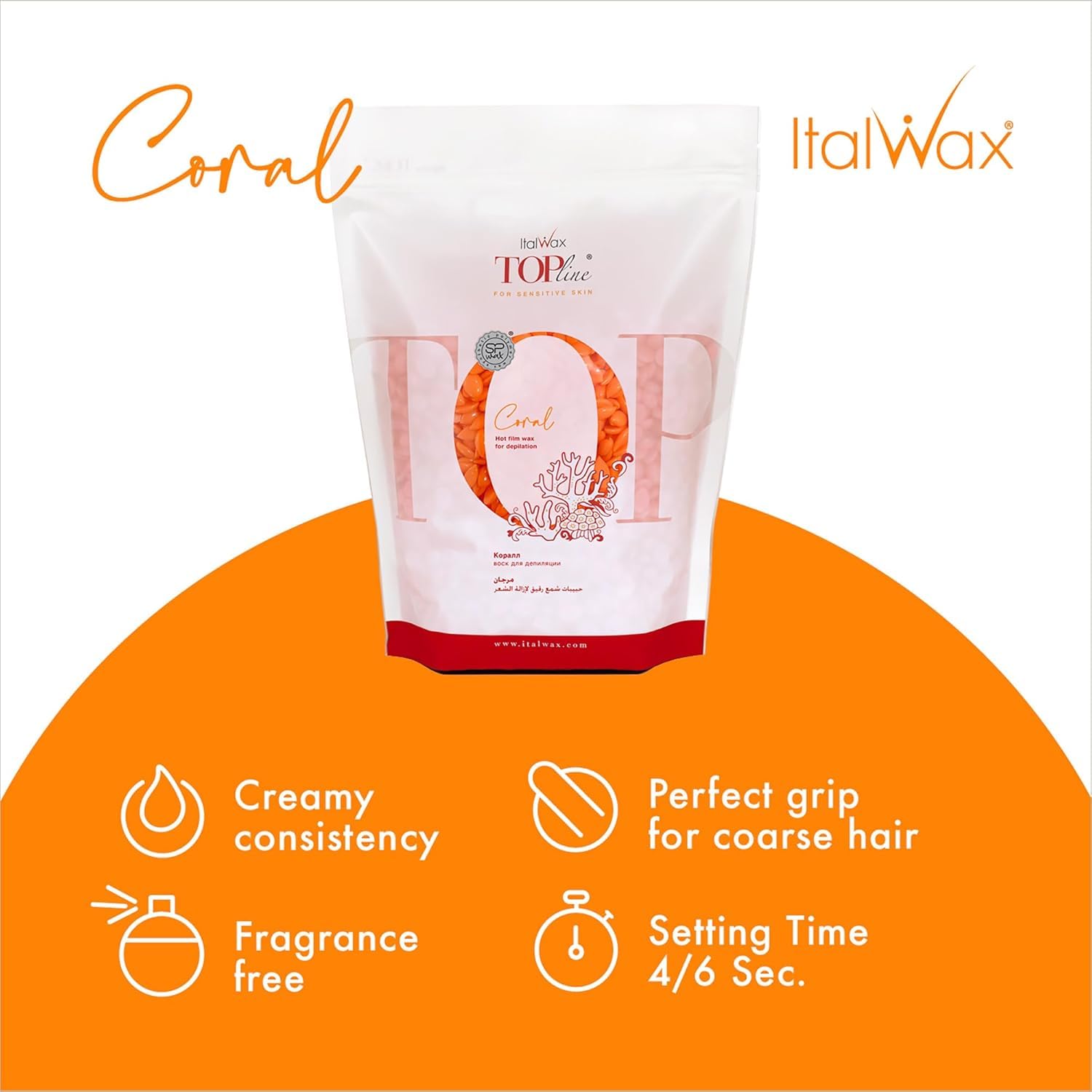 Italwax Top Line Coral – Cire Pelable Professionnelle 750g – Sans Colophane Idéale Peaux Sensibles – Épilation sans Bandes Haute Précision Maillot et Aisselles – Sans Parfum