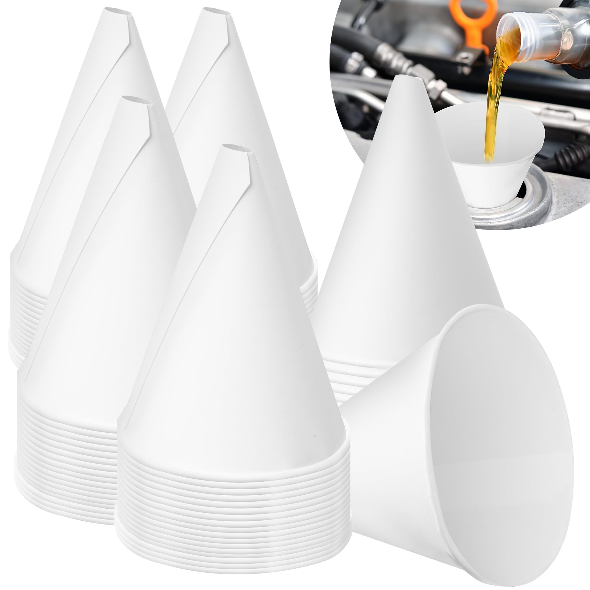 Disposable Engine Oil Funnels, Paper Funnels for Motor Oil, 6 oz Disposable Engine Oil Funnel for Gas, Car Oil Change Fluid (Paper -60 pcs)