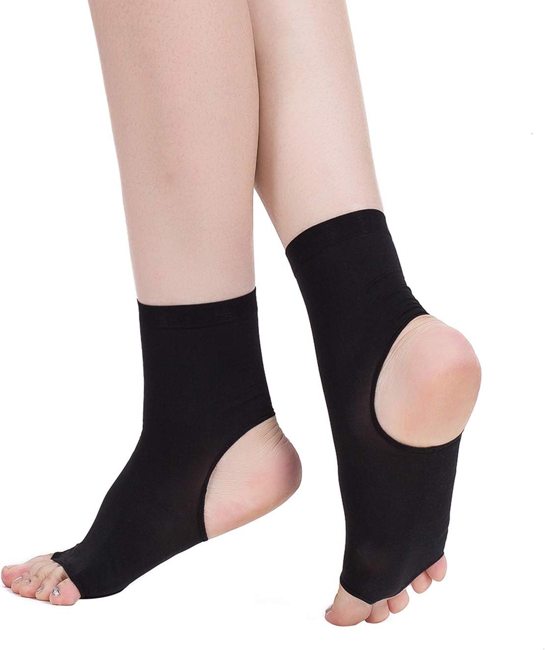 No Heel/No Toe Thong Sock - Open Toe and Open Heel Socks for Peep Toe Shoes, High Heels, Sandals, etc. - Hosiery Material, Ankle Socks, One Size(4 Pairs, Black)
