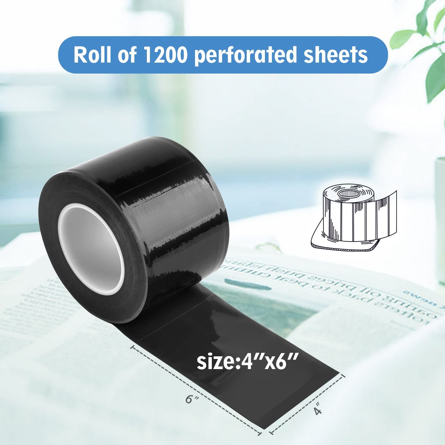 1200 Sheets Black Dental Barrier Film Roll with Dispenser Box 4" x 6" Disposable Barrier Tape for Dental Clinic Tattoo Beauty Salon 1200 Sheets/Roll 1 Roll
