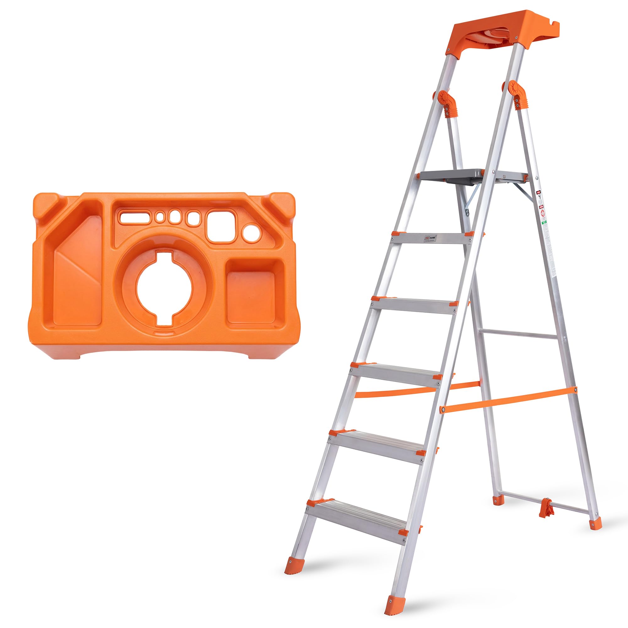 HOUZA Aluminium Ladder for Home 6 Steps Foldable with Railing & Anti-Skid Wide Steps | 6 Step Ladder for Home Use, Kitchen & Household | 250 Kg Load Capacity Folding Ladder | 5 Year Warranty (Orange) — Amazon image 20