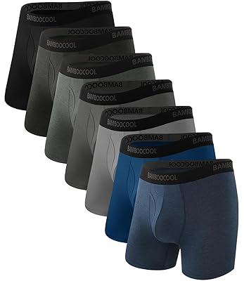BAMBOO COOL Men's Underwear Breathable Boxer Briefs with Fly Moisture-Wicking Lightweight Underwear 7-Pack