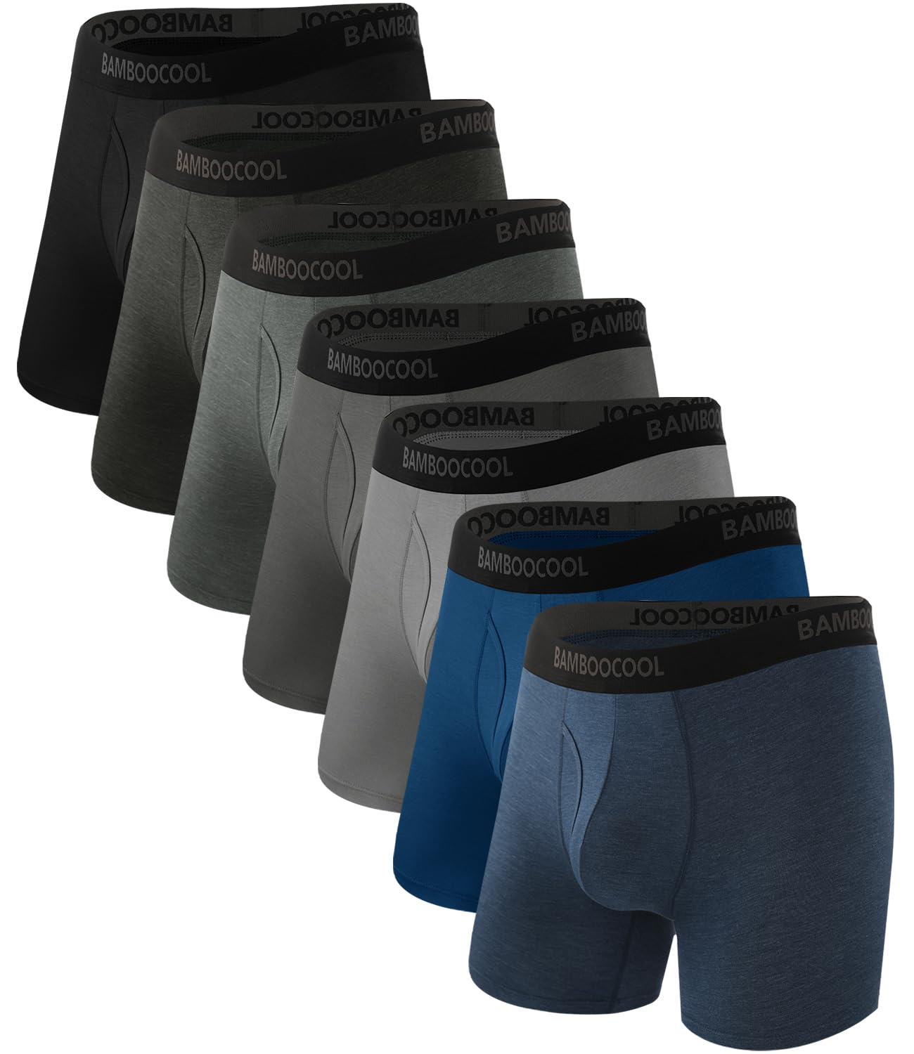 BAMBOO COOL Men's Underwear Breathable Boxer Briefs with Fly Moisture-Wicking Lightweight Underwear 7-Pack