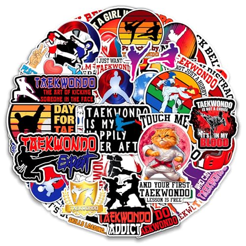 MONIZY Taekwondo Stickers 50 Pieces Black Belt Martial Arts Sticker Vinyl Waterproof Decal for Laptop Water Bottle Phone Car Window Stakeboard Scrapbook Gifts