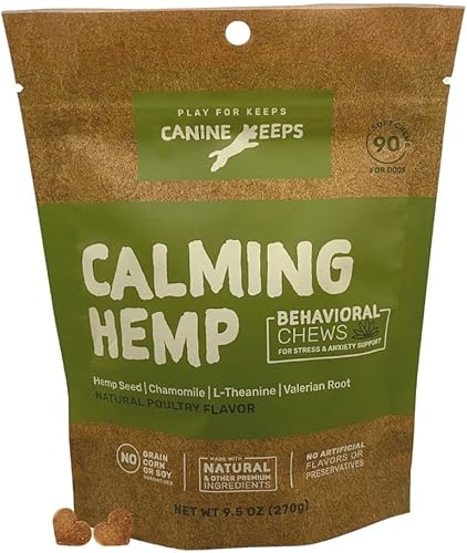 Canine Keeps Masticables calmantes para perros  Relajación con cáñamo, manzanilla y raíz de valeriana  Suplemento para aliviar la ansiedad del perro