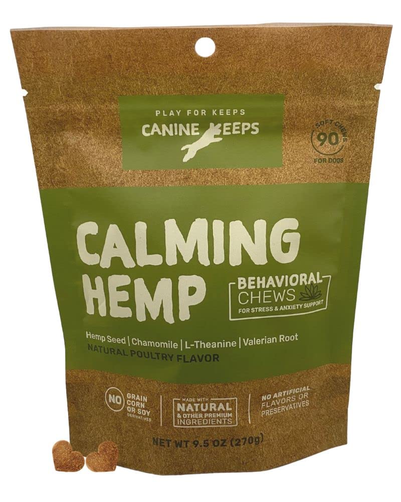 Canine Keeps Calming Chews for Dogs, 90 Chews - Relaxation Treats with Hemp, Chamomile & Valerian Root - Doggy Anxiety Relief Supplement - Aids