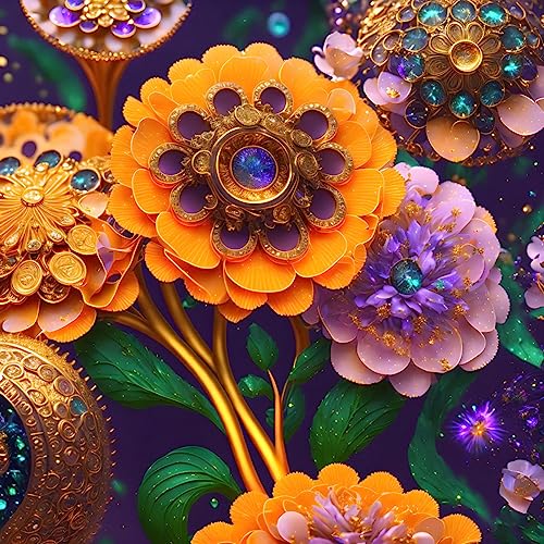 Tableau sur toile 11 belles fleurs dorées 58x90 cm poster sans cadre chic