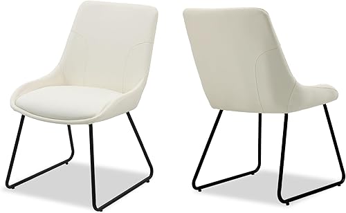 HMeeZnn Juego de 2 sillas de comedor, de piel sintética, tapizadas, modernas, con patas de metal negro para sala de estar, color blanco