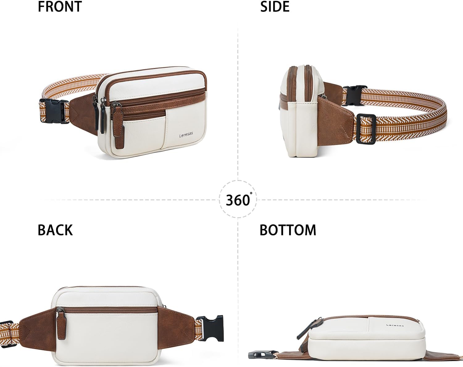 Fanny Packs for Women Vegan Leather Belt Bag Cross Body Waist Pack Waist Purse for Travel Hiking Running Beige - Image 4