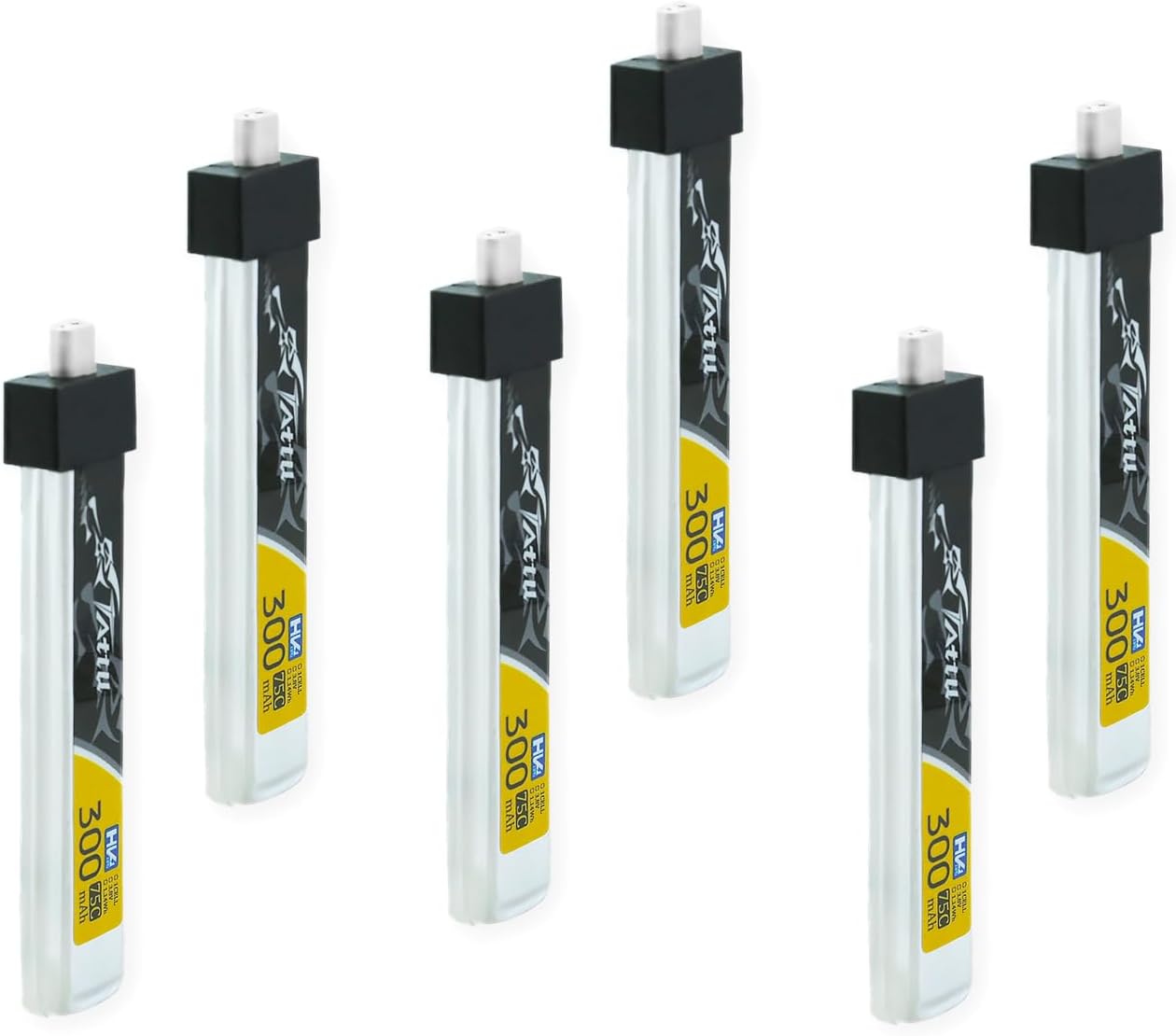 SoloGood 6pcs BT2.0 300mAh 1S Battery Tattu HV 3.8V 75C with 1.0mm Banana Connector for Tiny Whoop Brushless Whoop Drone