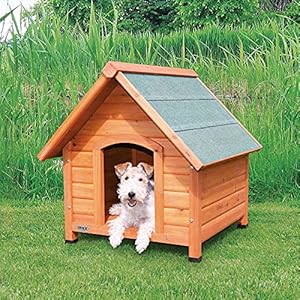  TRIXIE-30-Cottage-Durable-Weatherproof-Wooden-Dog-House-for-Small-Dogs-Indoor-Outdoor-Doghouse-Puppy-Shelter-with-Elevated-Floor-Peaked-Roof-Adjustable-Legs-Brown-30x28x305