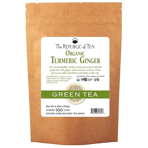 The Republic of Tea - Super recarga de té verde de jengibre y cúrcuma orgánica, 100 bolsas de té, naturalmente cafeinadas