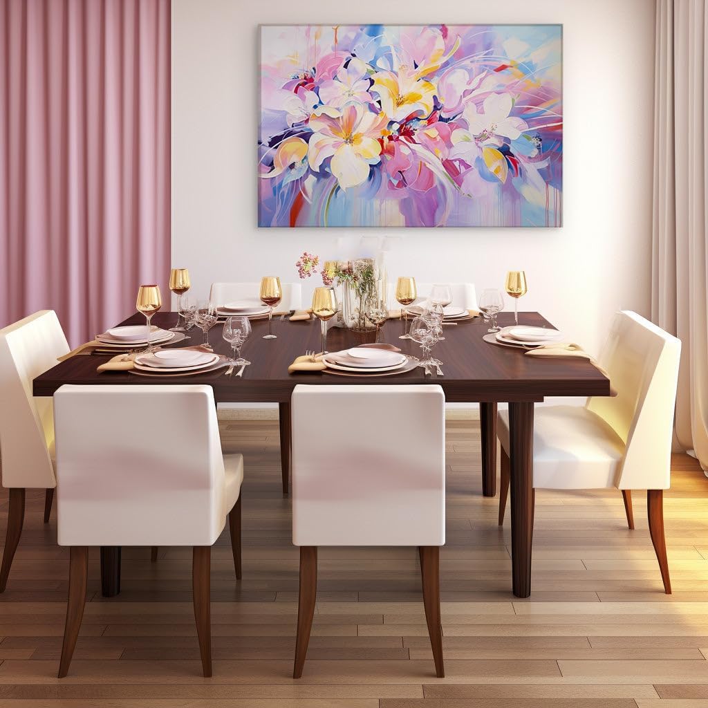 Canvas for Living room. Blossoming Vitality - A Symphony of Floral Hues and Energetic Brushwork, 27 x 18 inch Canvas Wall Art - Contemporary Masterpieces - Botanical Home Decor - 69x46 cm (27x18 inch)