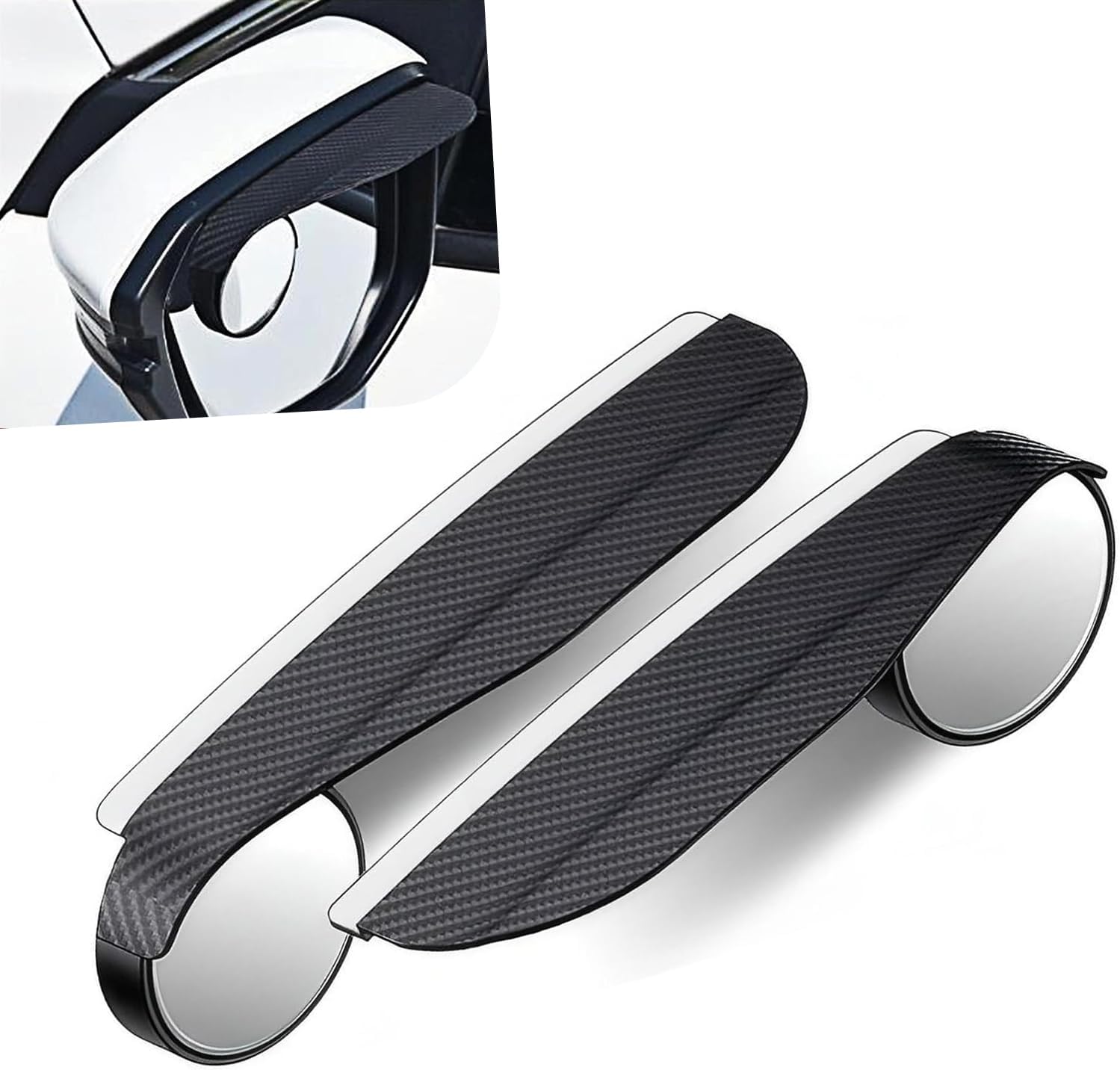 2PCS Car Blind Spot Mirrors, 2-in-1 Car Rearview Eyebrows with 360 Degrees Adjustable Blind Spot Mirror, Self-adhesive Anti Rain Accessories, Enhances Visibility Safety (Black)