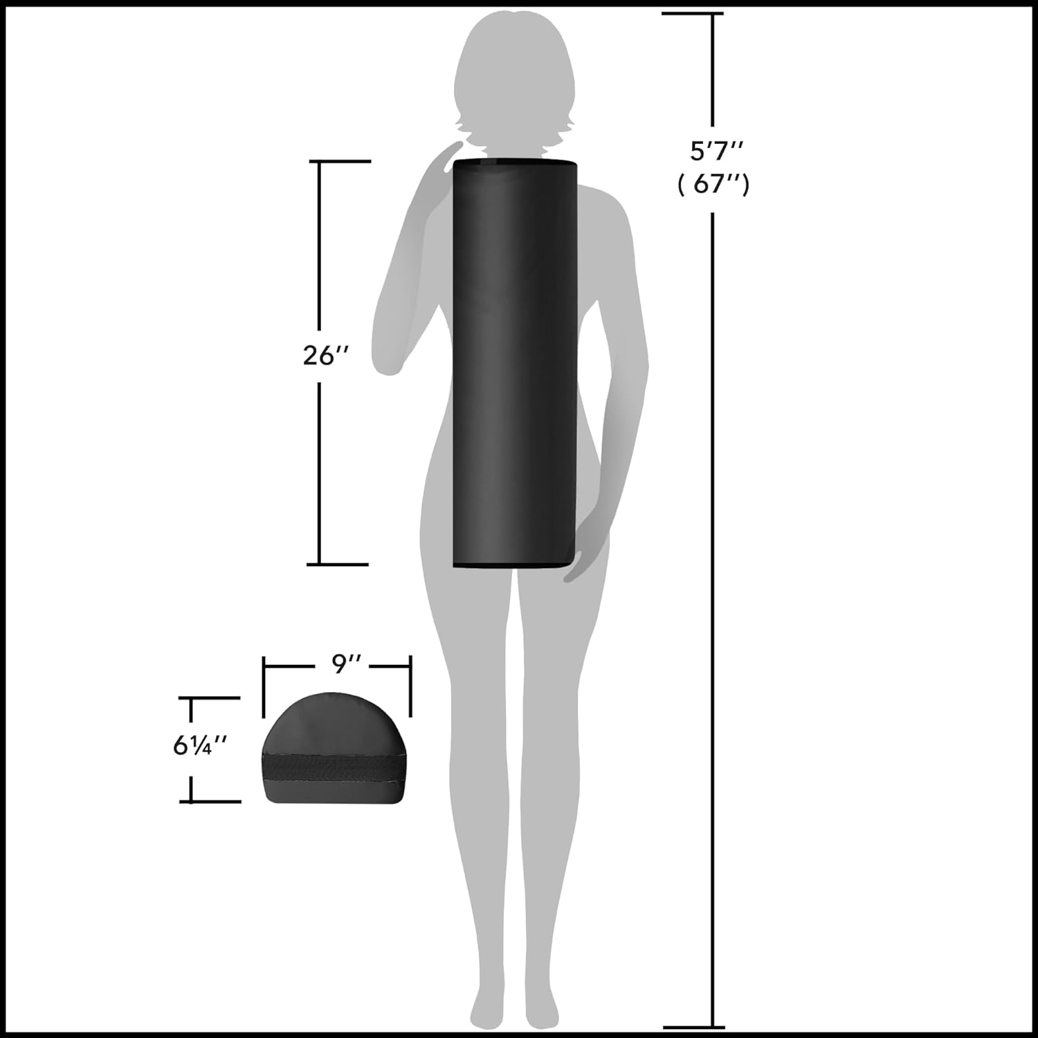 Saloniture 3/4 Jumbo Round Massage Table Bolster Pillow Pad - 26 x 9 x 6-1/4 Inch - Black