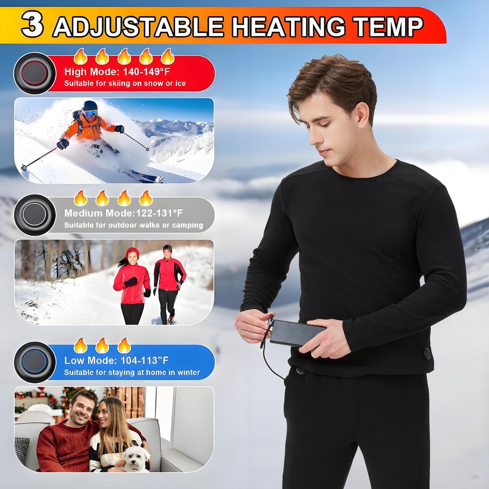 Completo Intimo Termico riscaldante Intelligente a 42 Zone per Uomo e Donna,Ricarica USB Abbigliamento Invernale riscaldato & S