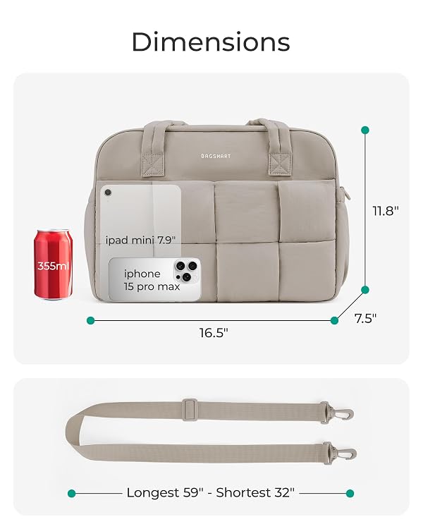 BAGSMART Gym Bag for Women, Personal Item Bag Puffer Duffle Bag, Weekender Overnight Bag Carry On Tote Bag for Travel, Camel by BAGSMART - Image 3