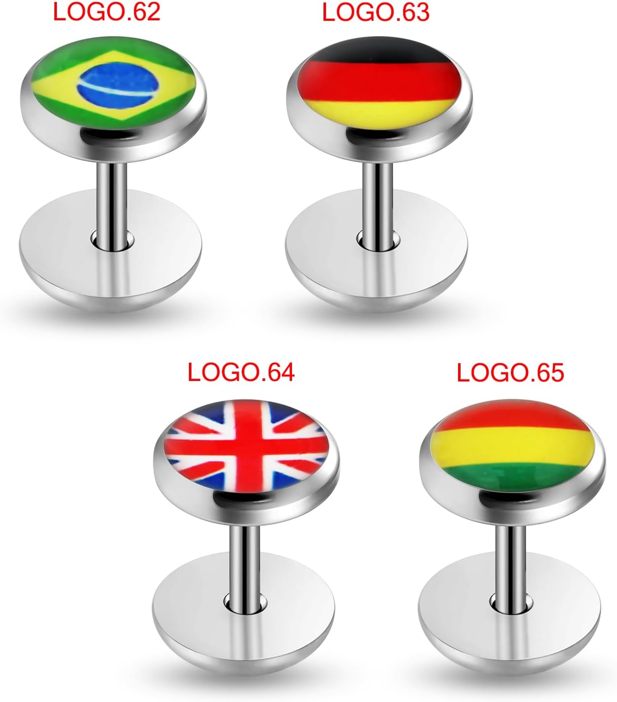 Flag Logo Picture Top 16 Gauge 316L Surgical Steel Fake Ear - Fauxs Plug - Gauge Earring Body Piercing Jewelry