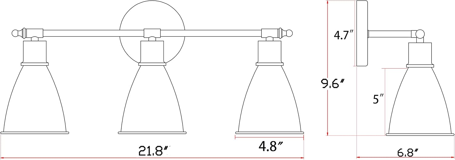 3-Light Bathroom Wall Lamp Vanity Light Fixture with Black Metal Shade for Mirror Cabinets Hallway Stairs for Kitchen Bedroom Living Room