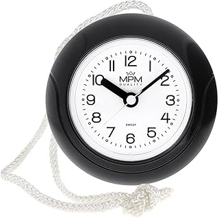 MPM Quality Design Badezimmer-Uhr aus Kunstoff, Quarz-Uhrwerk Sweep, 3-5 ATM Wasserdicht, Schwarz, Ø 135 mm, geeignet auch für Außenbereich und als Badezimmeruhr, Pooluhr, Küchenuhr