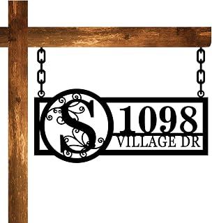 Custom Hanging Metal Address Sign, Hanging Mailbox House Number Sign, Personalized Hanging Lamp Post Address Signs for Yard, Lamp Post Address Plaque, Custom Metal Monogram Address Sign