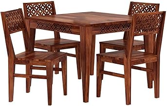 Sheesham Wood 4 Seater Dining Table with 4 Chairs for Living Room Home Office Dining Room Wooden Furniture Dinner Table Set (Honey Finish) | 1 Year Warranty