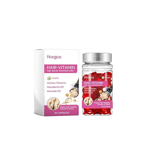 Hoegoa Cápsulas de suero de vitaminas para el cabello con macadamia y aceite de aguacate, vitaminas a base de plantas para el crecimiento del