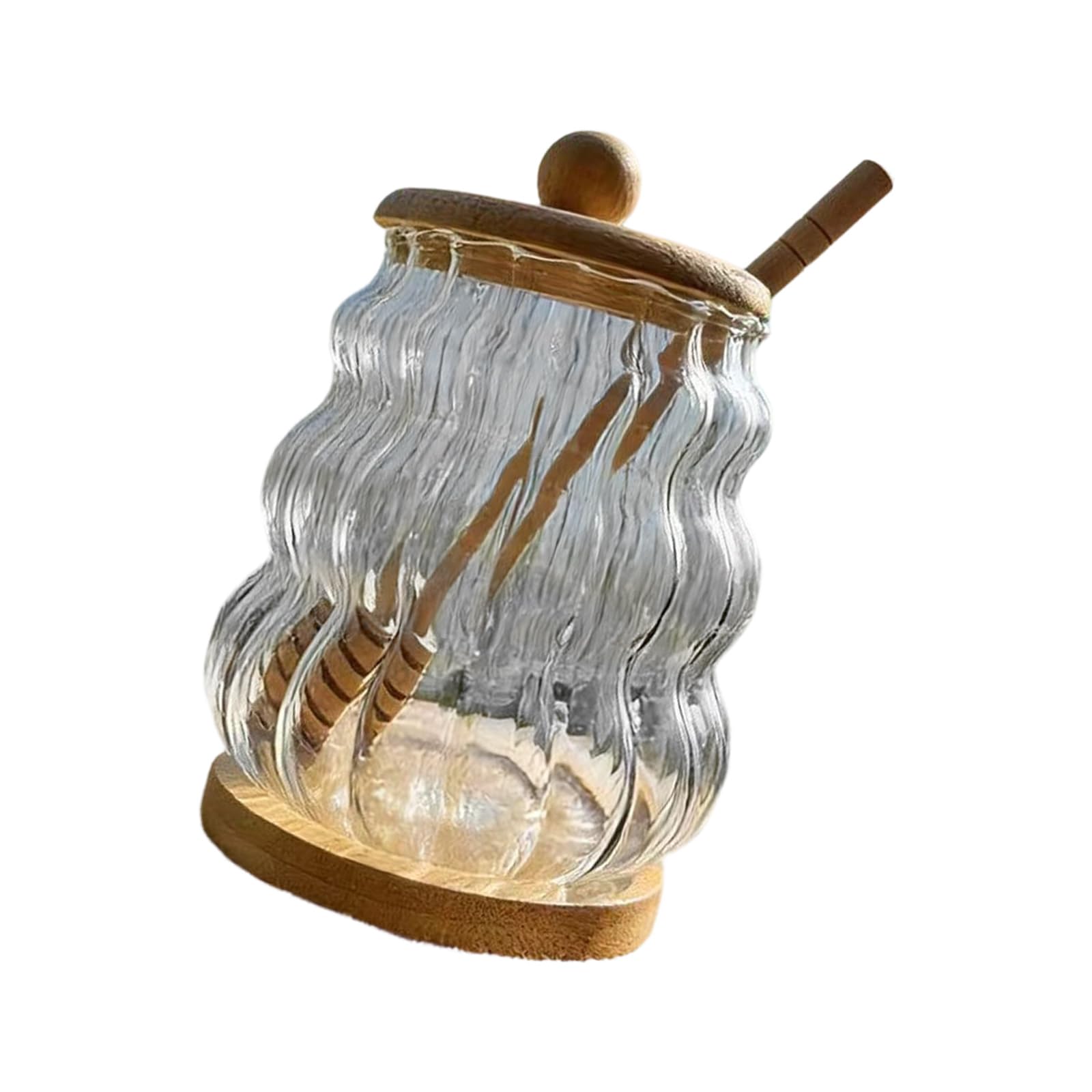 Piceioep High Borosilicate Glass Storage Jar with Wood Stirrer and Lid Honeys Container for Honeys and Syrups Dear Dispenser with Stirrer