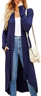Womens Long Cardigan Fall Casual Draped Open Front Lightweight Long Sleeve Cardigan Duster with Pockets