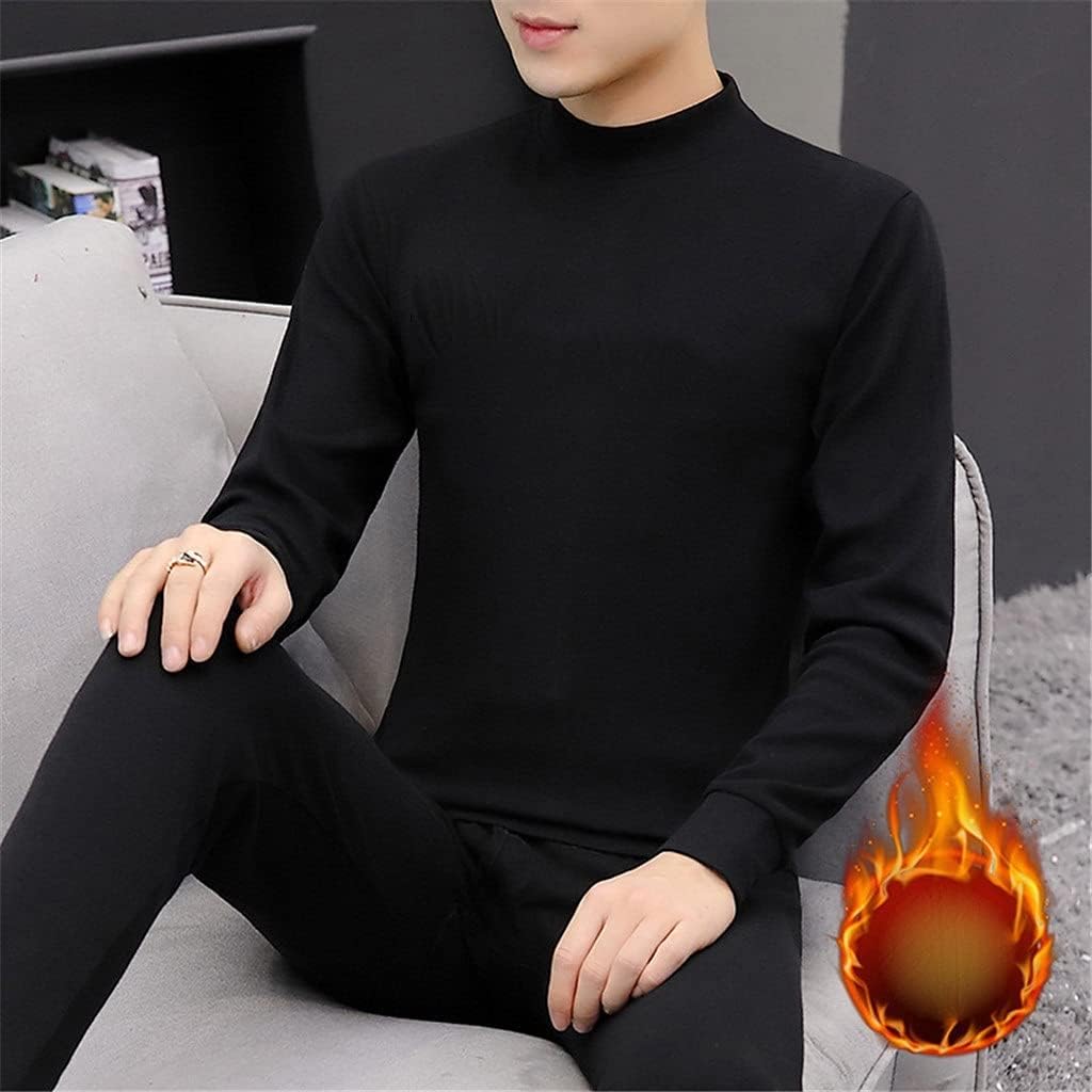 DHTDVD Winter Men's Plus Velvet Thick Thermal Underwear Suit Youth Slim Shirt and Underwear Two-Piece Suit (Color : D, Size : M Code) : Clothing, Shoes & Jewelry